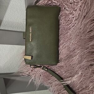 Michael Kors Dark Green Leather Wristlet